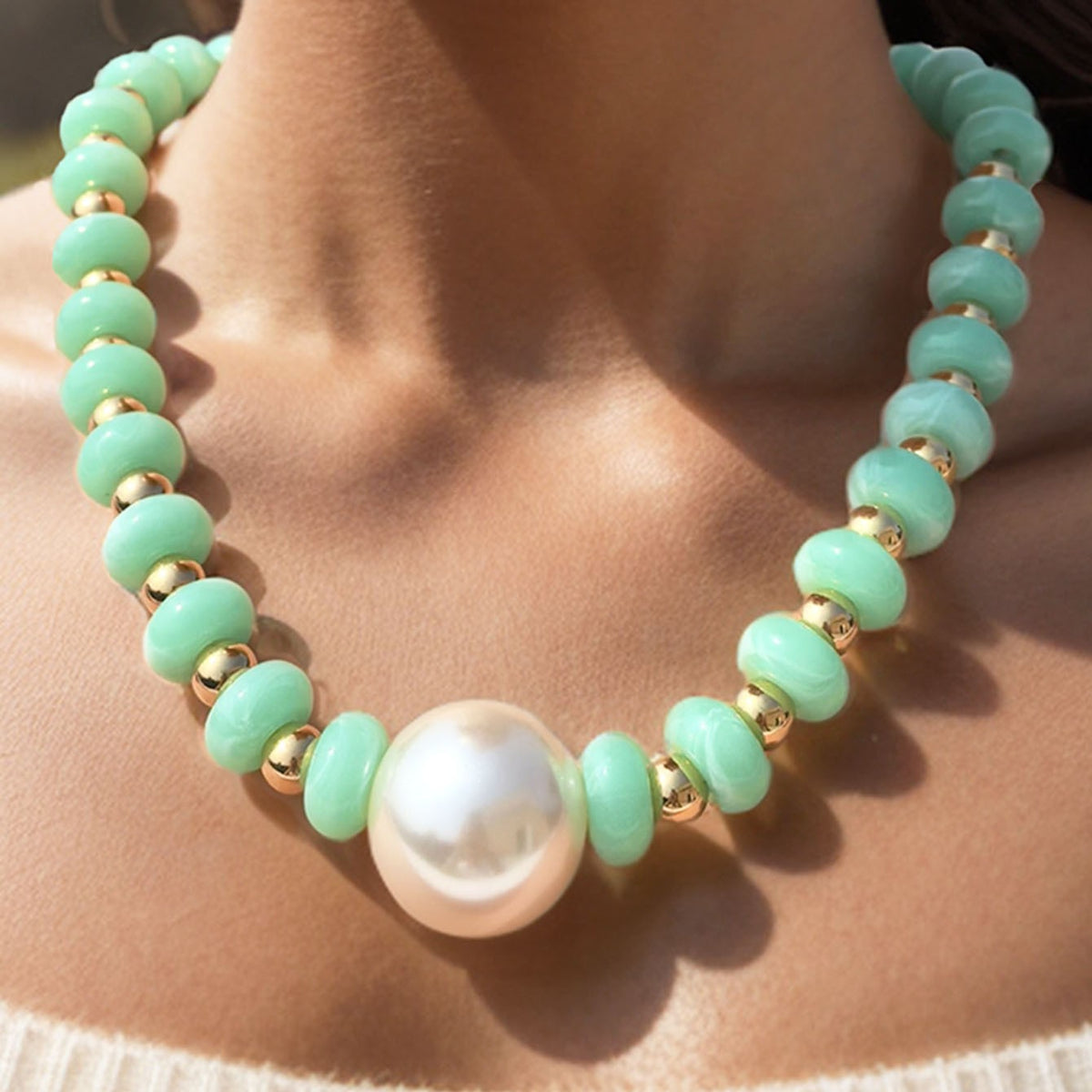 Boho Colorful Faux Pearl Beaded Necklace