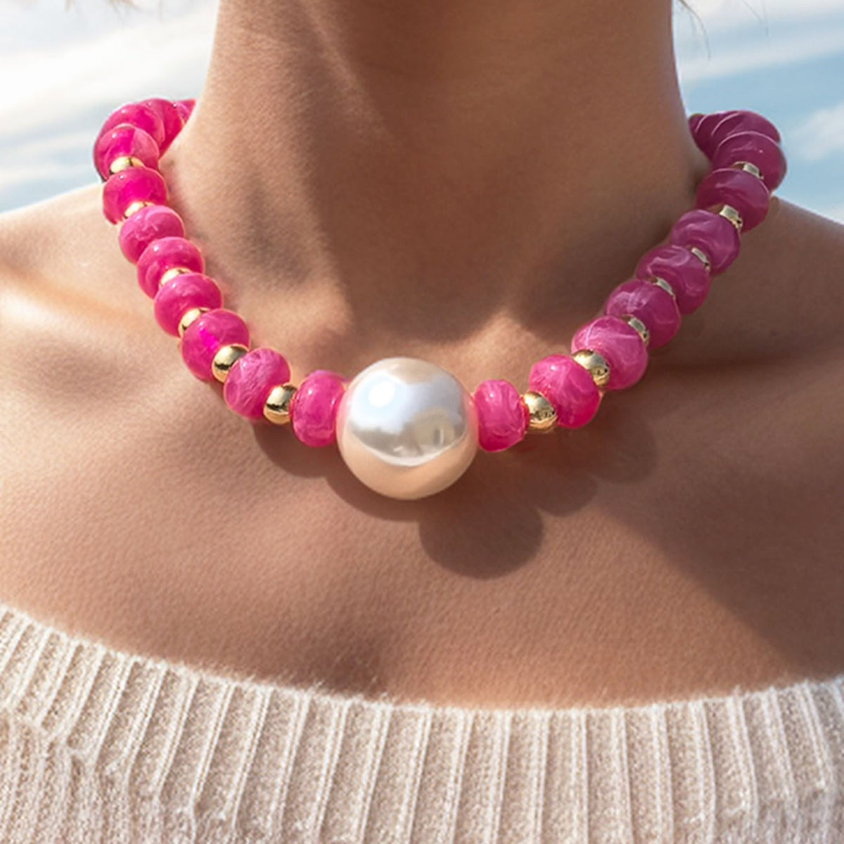 Boho Colorful Faux Pearl Beaded Necklace