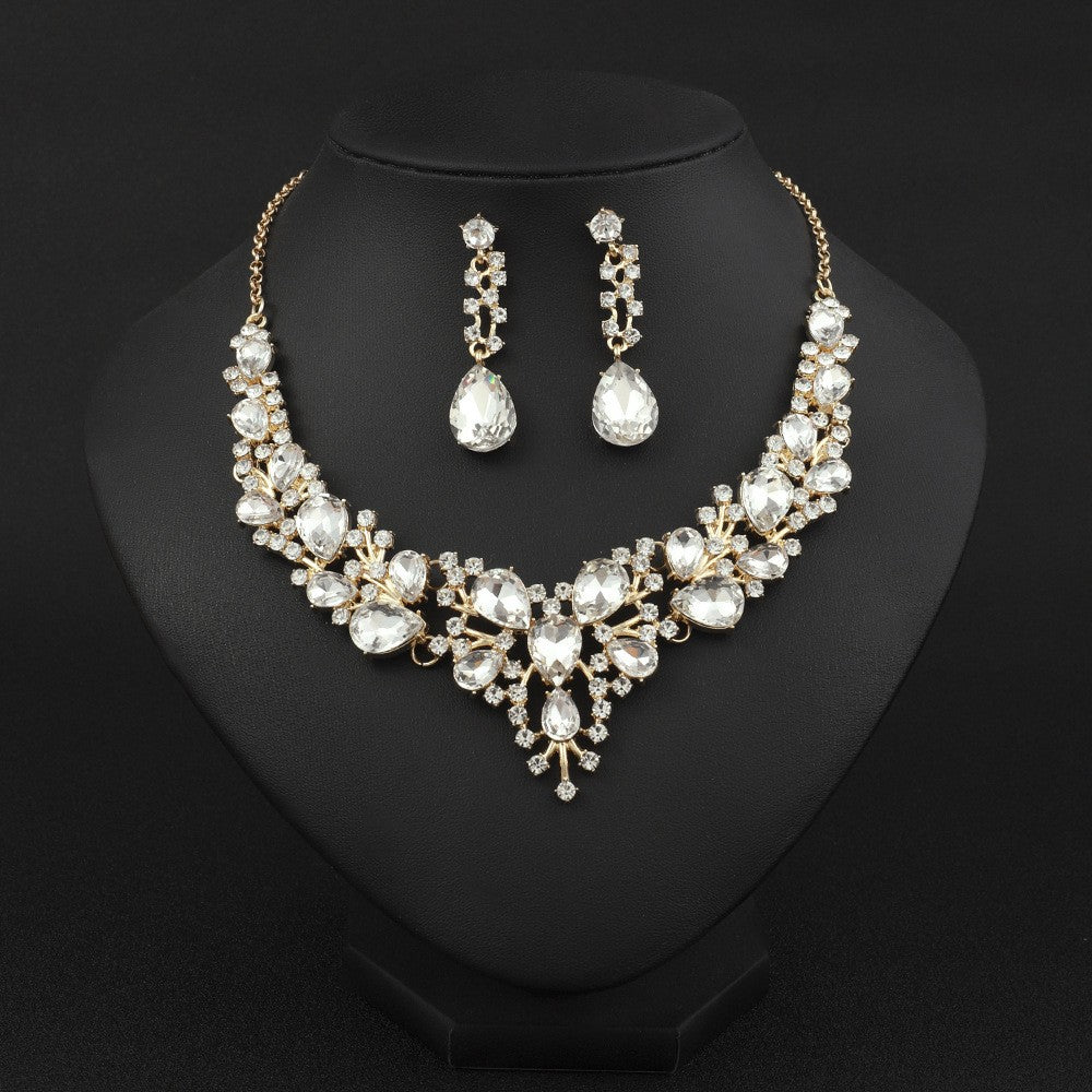 Elegant Teardrop Rhinestone Necklace & Earring Set