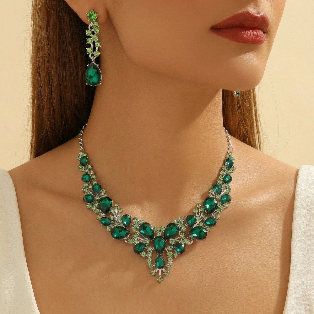 Elegant Teardrop Rhinestone Necklace & Earring Set
