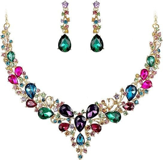 Elegant Teardrop Rhinestone Necklace & Earring Set