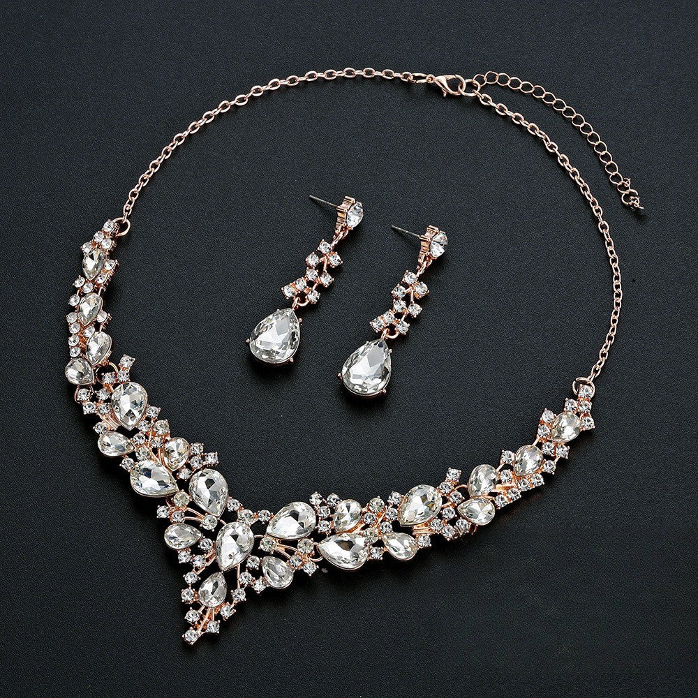 Elegant Teardrop Rhinestone Necklace & Earring Set