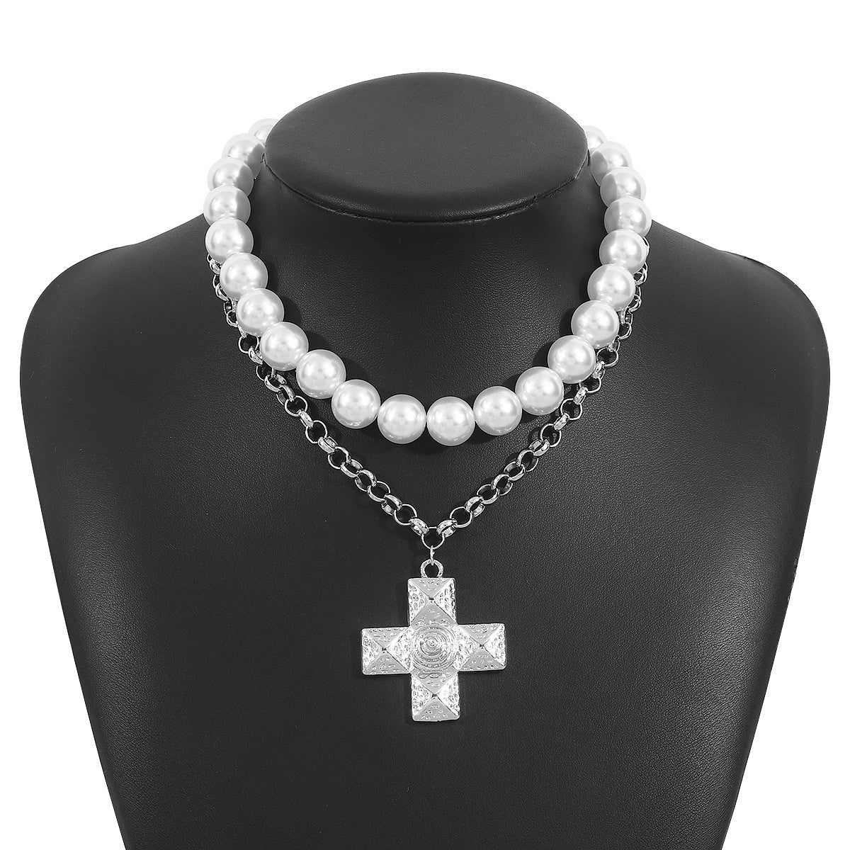 Vintage Rhinestone Cross Layered Necklace