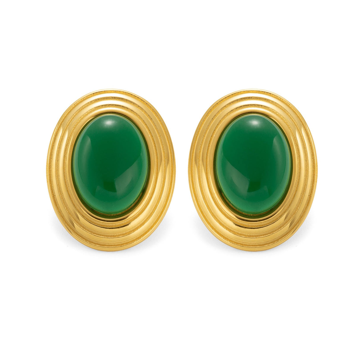 18k Classy Oval Gemstone Earring