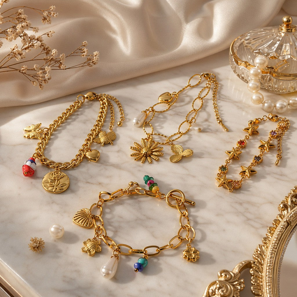18k Dainty Floral Charm Bracelet