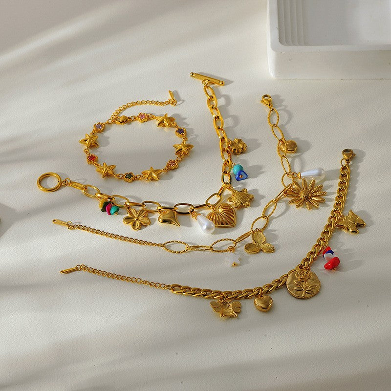18k Dainty Floral Charm Bracelet