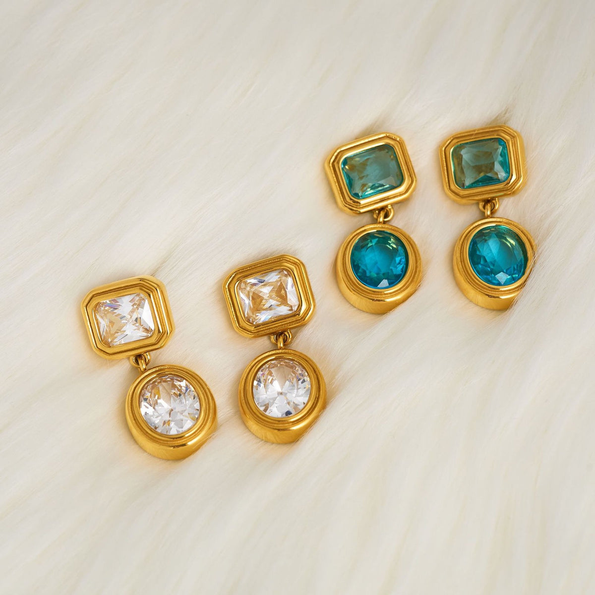 18k Classy Sea Blue Geometric Drop Earrings