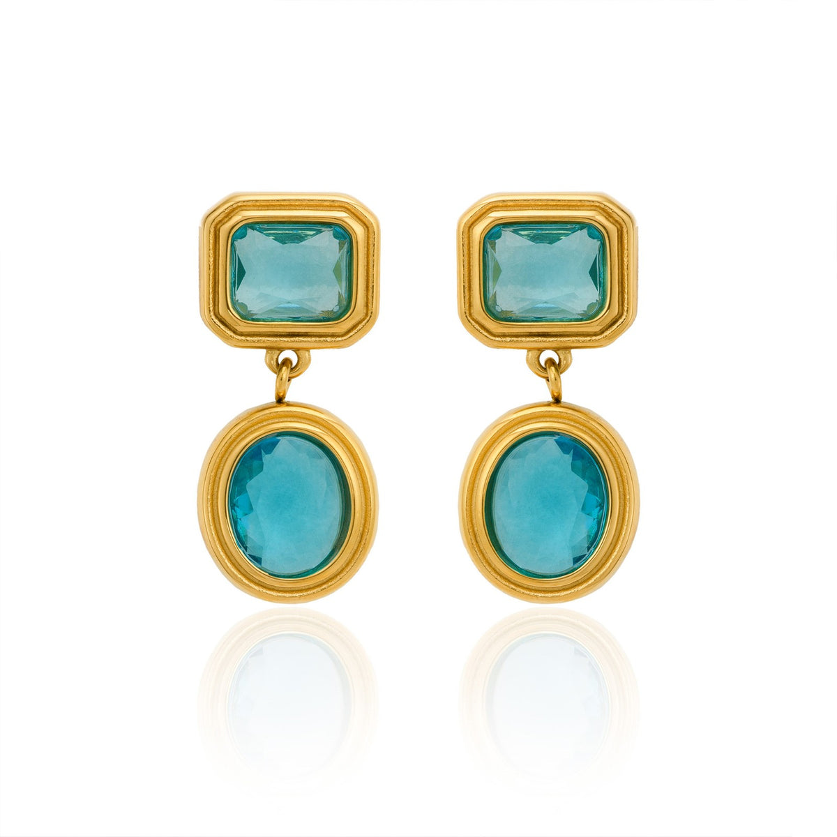 18k Classy Sea Blue Geometric Drop Earrings