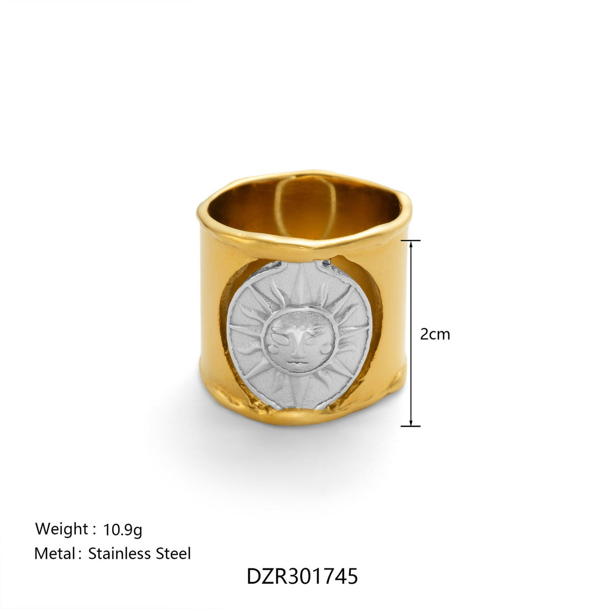 18k Classy Sun Motif Wide Band Ring