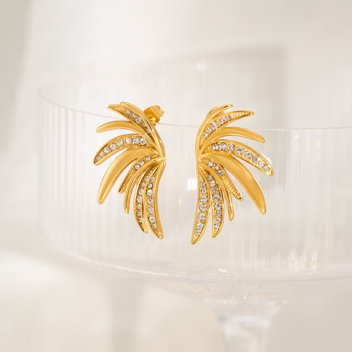 18k Vintage Rhinestone Leaf Stud Earrings