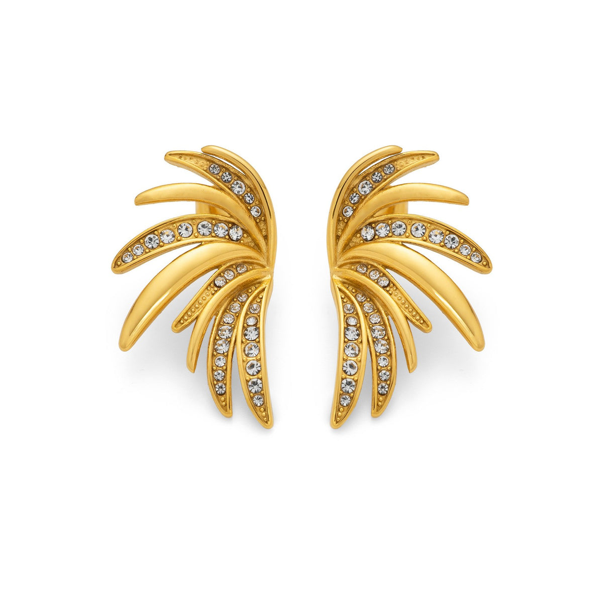 18k Vintage Rhinestone Leaf Stud Earrings
