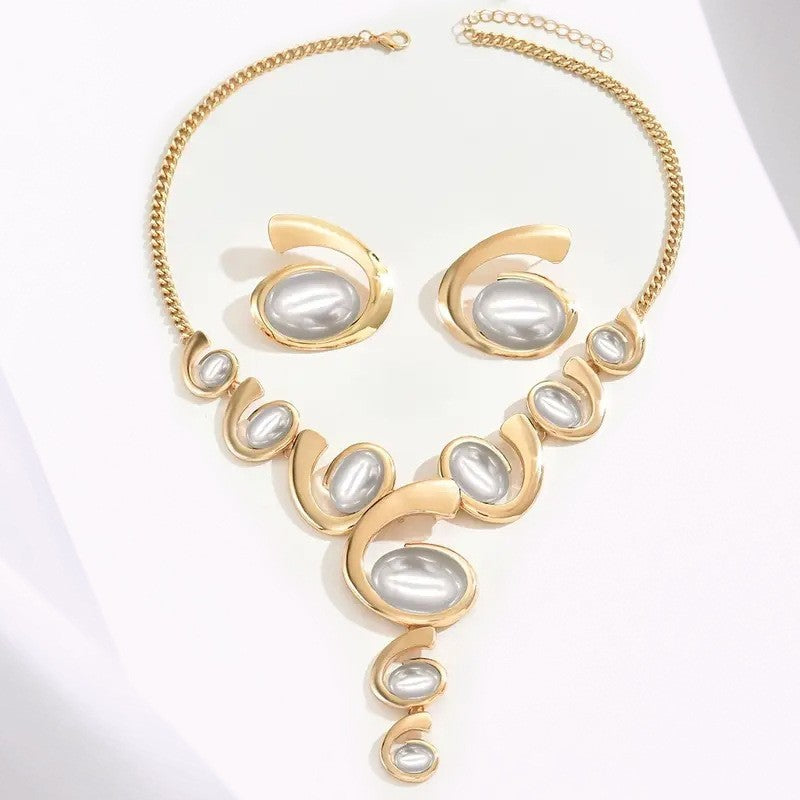 Classy Black Oval Spiral Necklace & Earring Set
