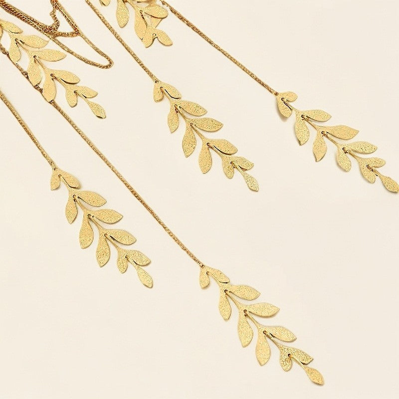 Classy Layered Leaf Tassel Necklace