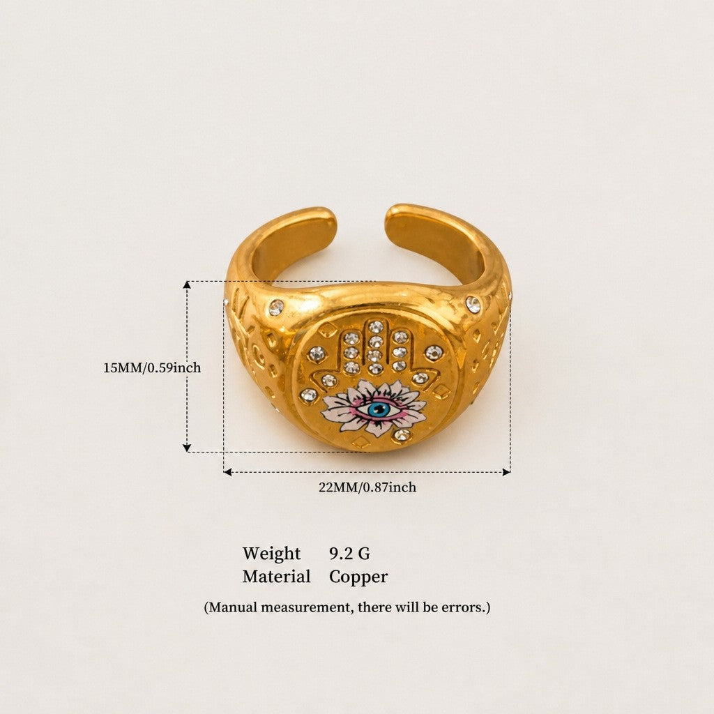 Boho Enamel Motif Open Ring Set