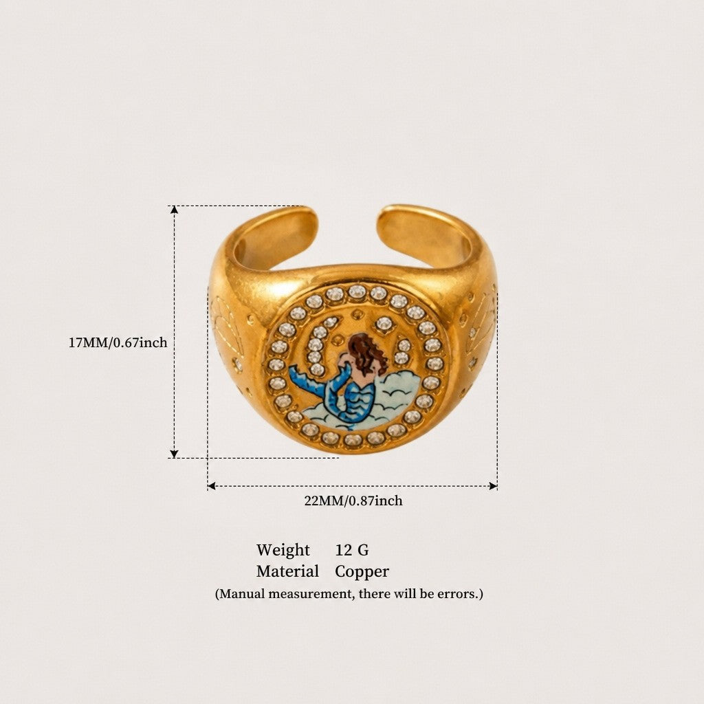 Boho Enamel Motif Open Ring Set
