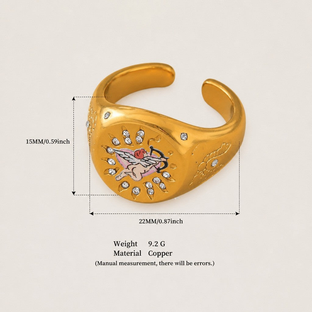 Boho Enamel Motif Open Ring Set