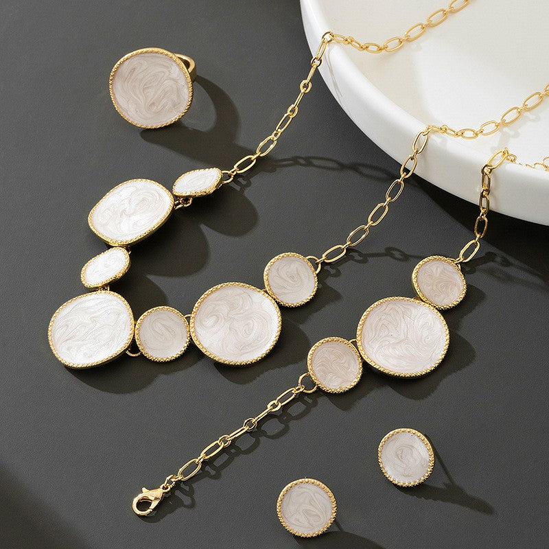 Classy White Marbled Necklace, Bracelet & Earring Set