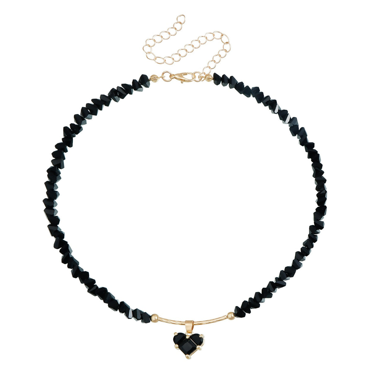 Classy Black Beaded Heart Choker Necklace