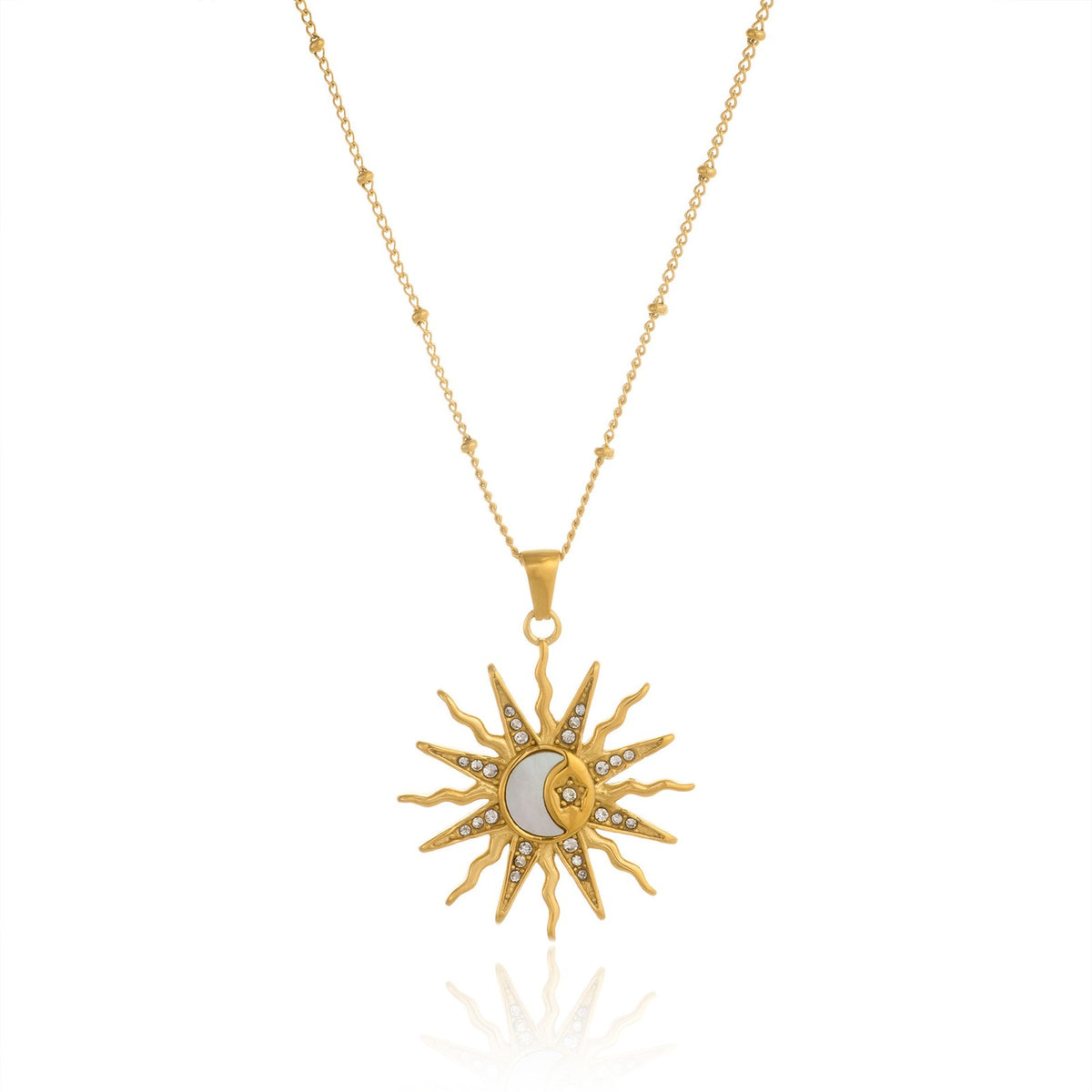 18k Dainty Sun Moon Pendant Necklace