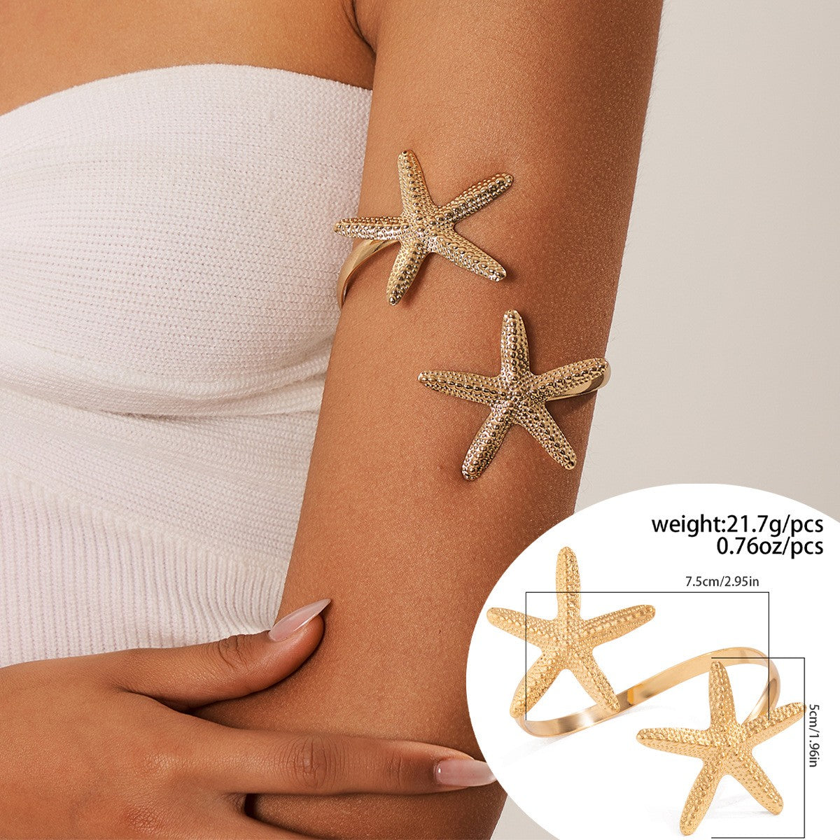 2pc Boho Textured Starfish Arm Cuff Set