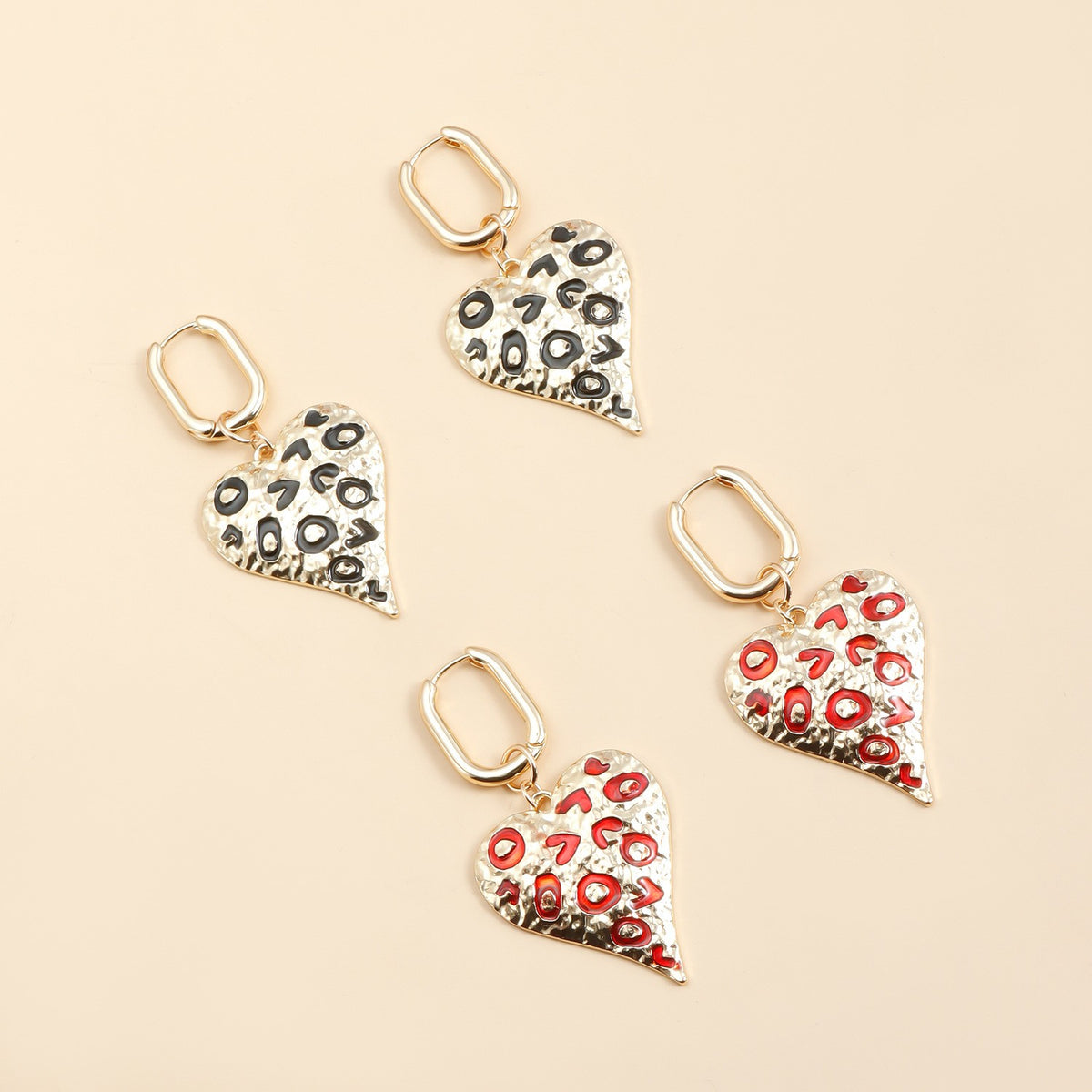 Vintage Leopard Print Heart Dangle Earrings