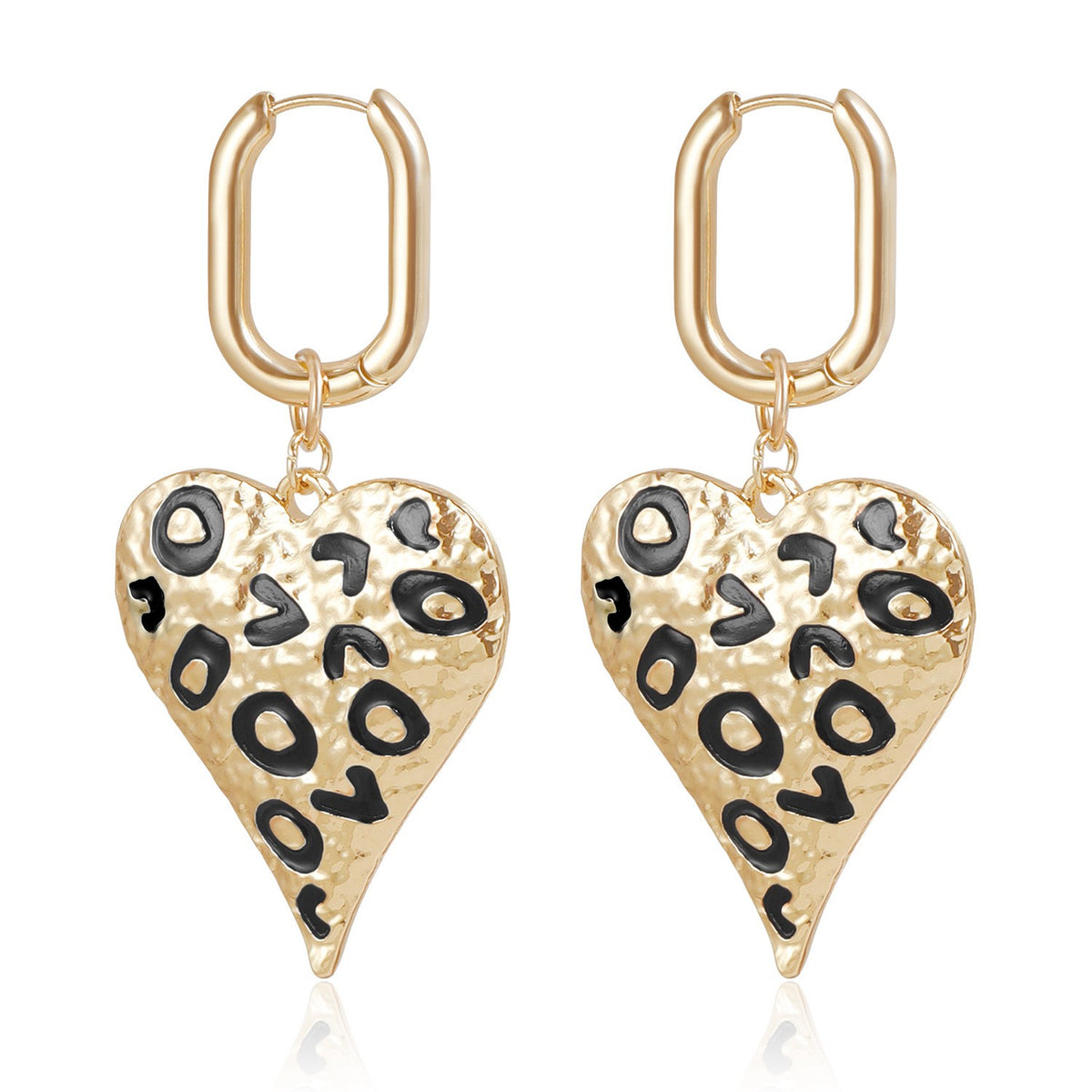 Vintage Leopard Print Heart Dangle Earrings
