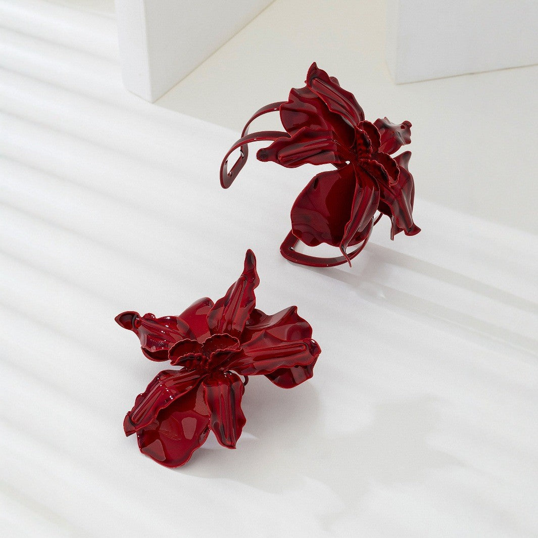 Romantic Red Glossy Flower Ring & Bracelet Set