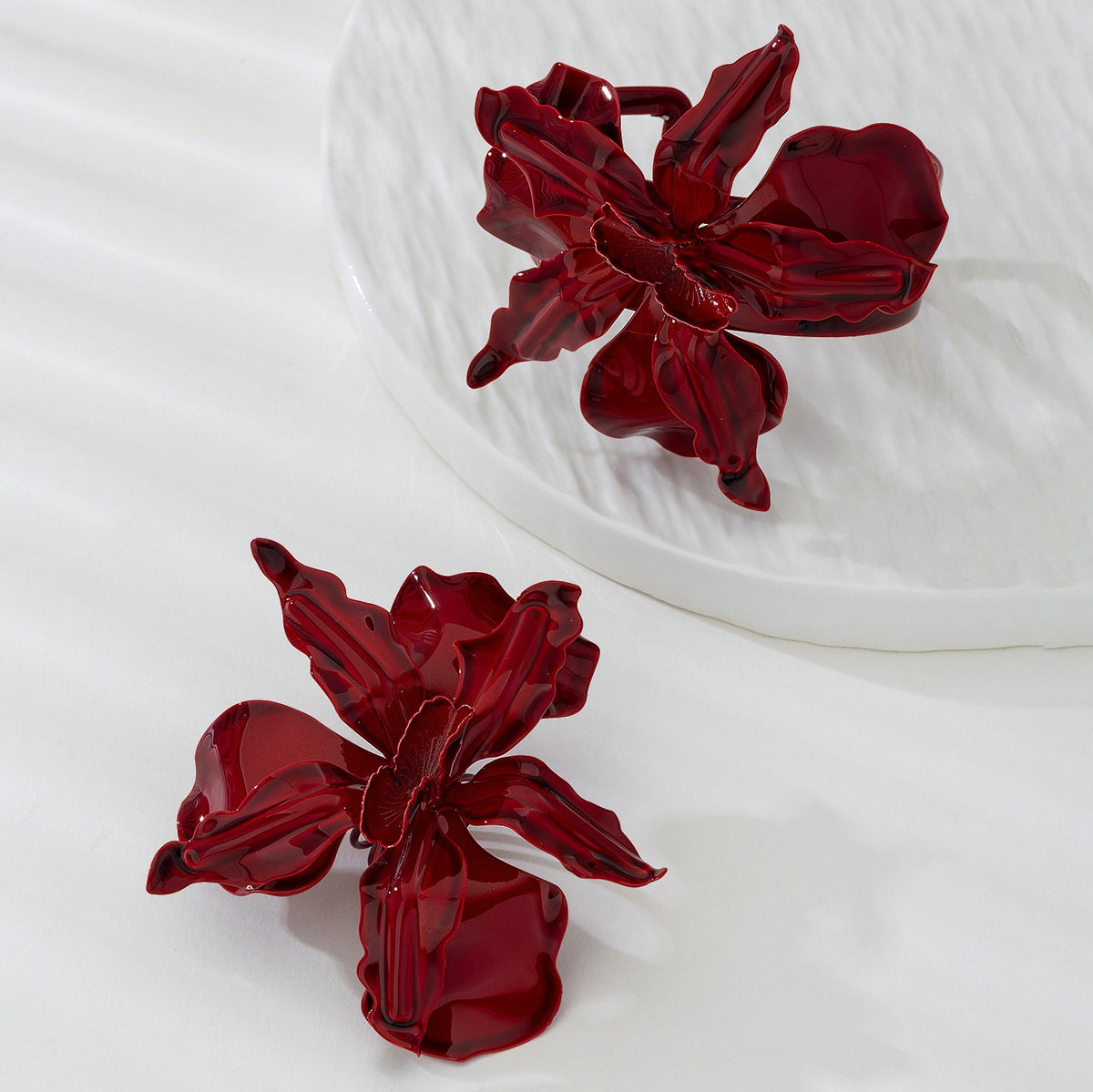 Romantic Red Glossy Flower Ring & Bracelet Set