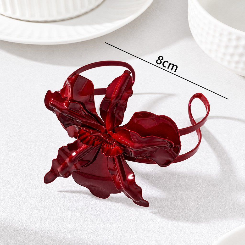 Romantic Red Glossy Flower Ring & Bracelet Set