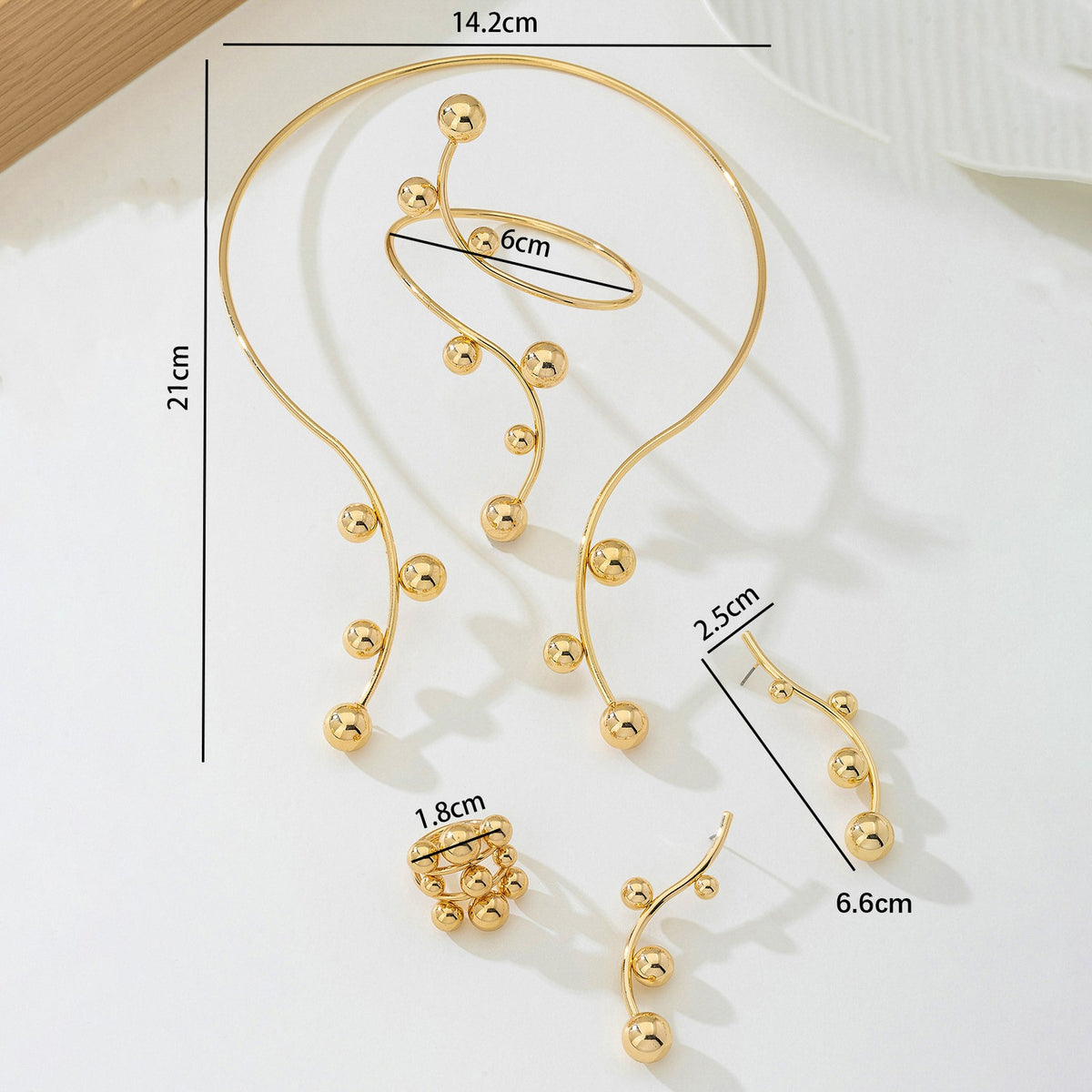 Classy Gold Ball Wire Necklace, Bracelet & Earring Set