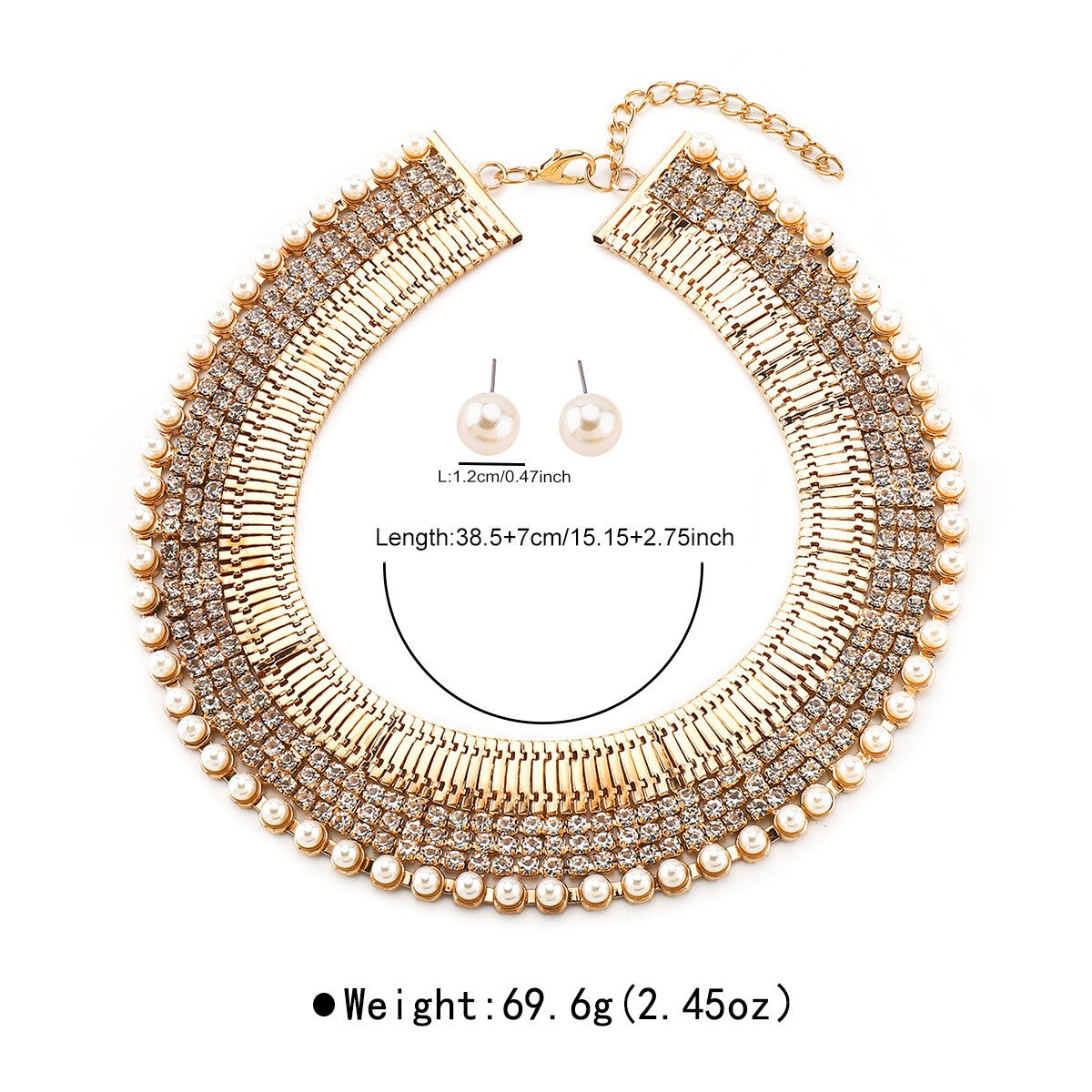 Classy Rhinestone Pearl Collar Necklace & Earring Set