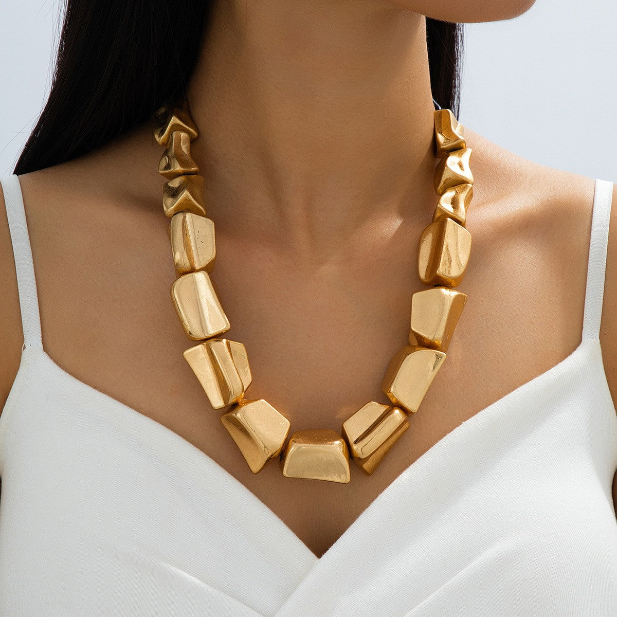 Vintage Silver Geometric Block Necklace