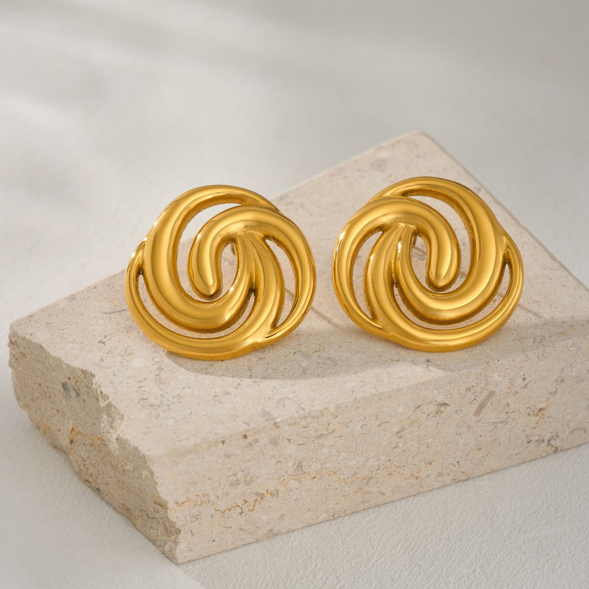 18k Classy Two Tone Swirl Stud Earrings