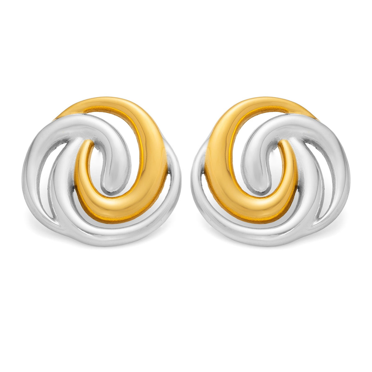 18k Classy Two Tone Swirl Stud Earrings