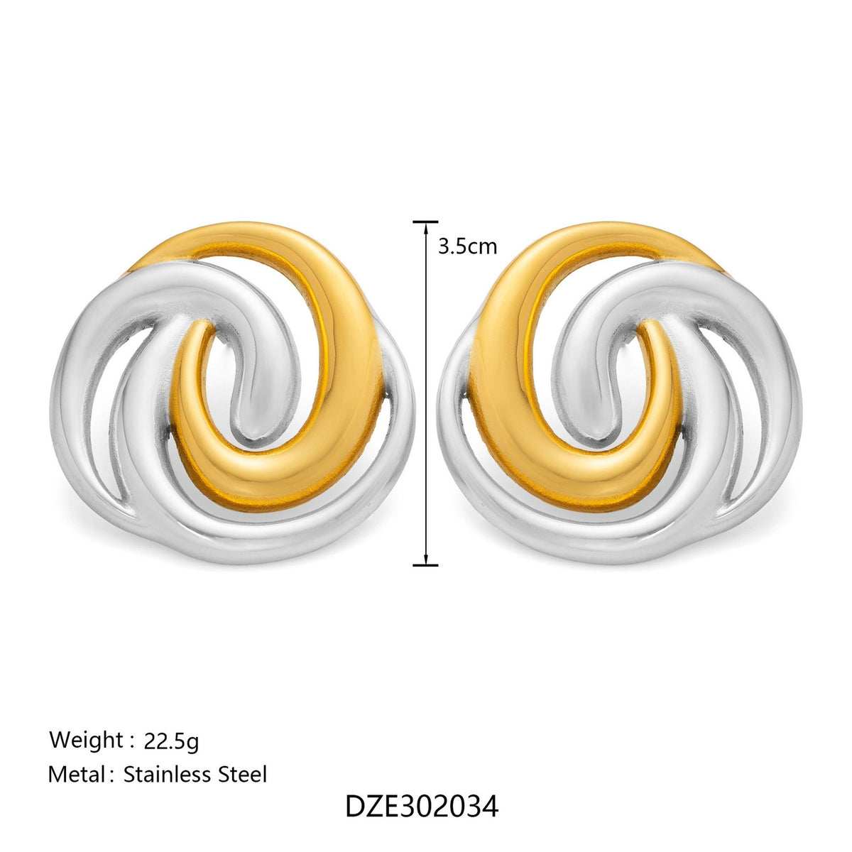18k Classy Two Tone Swirl Stud Earrings