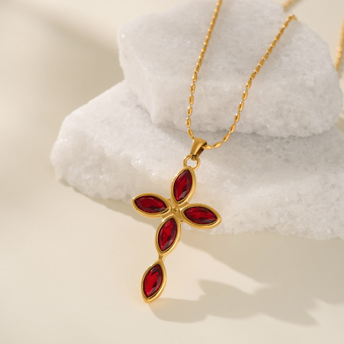 Dainty Red Marquise Cross Necklace