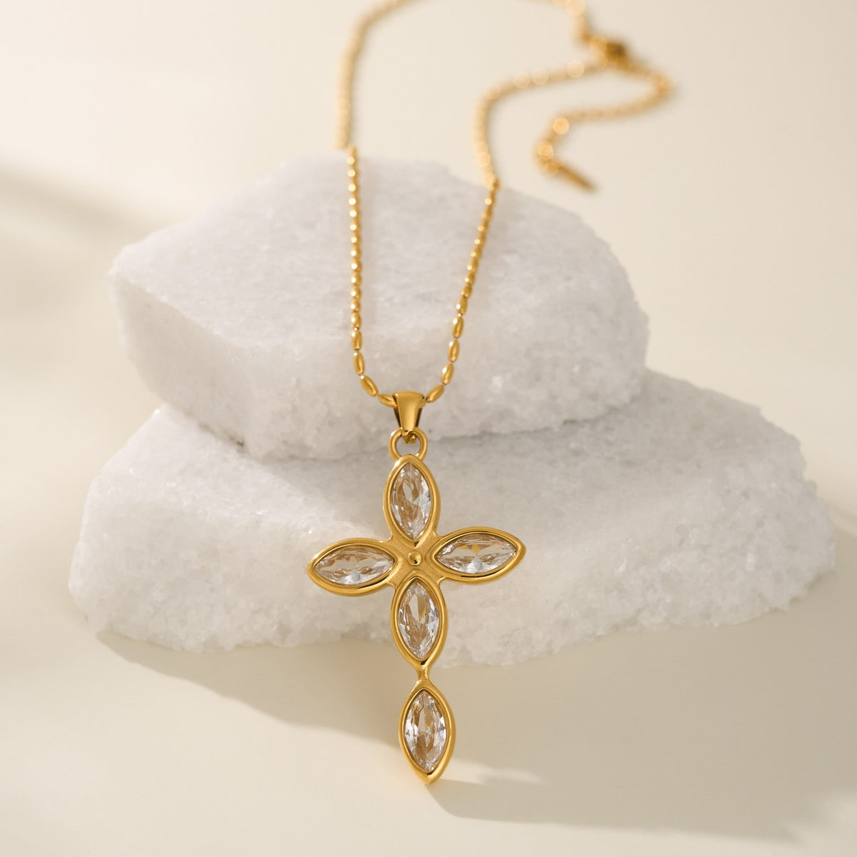 Dainty Red Marquise Cross Necklace
