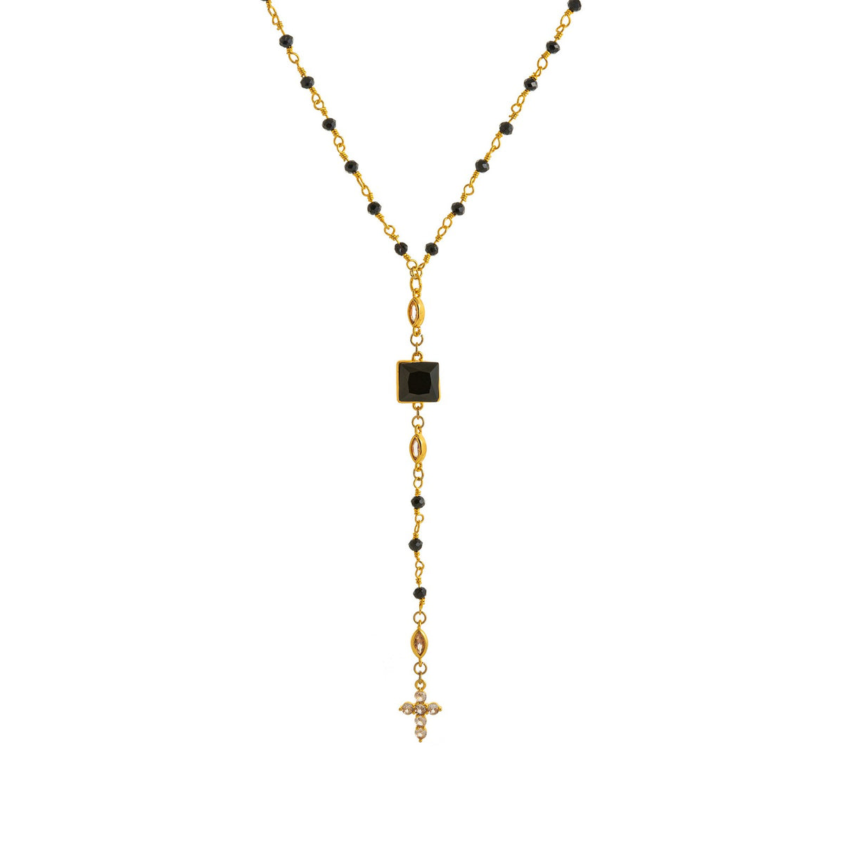 Dainty Layered Rosary Cross Y-Necklace