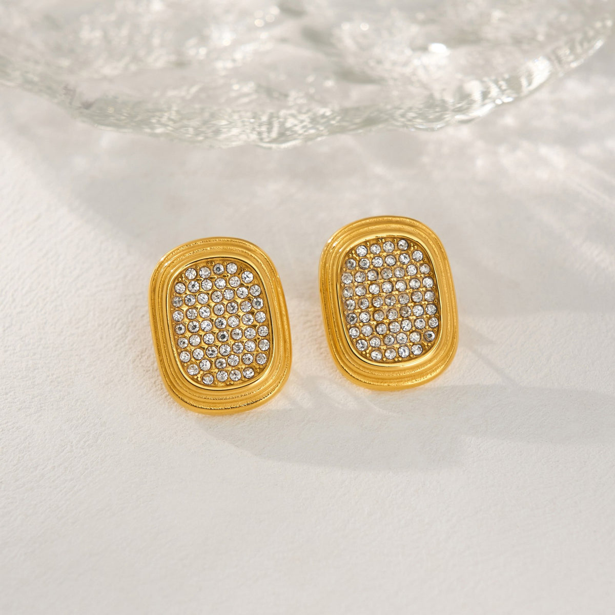 18k Classy Pave Geometric Stud Earrings