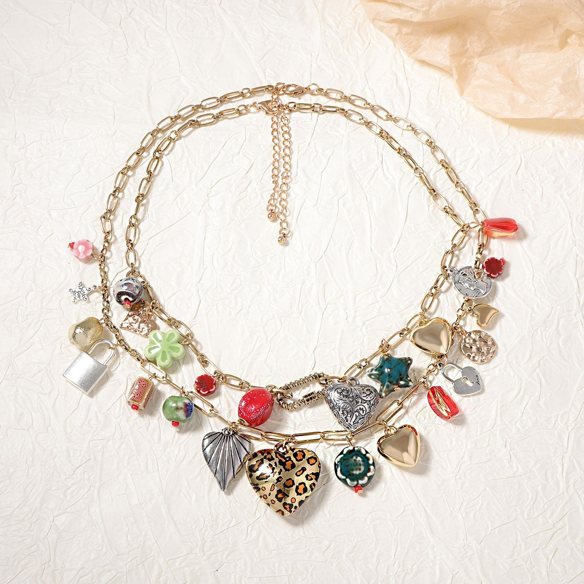 Statement Leopard Heart Multi-Layer Necklace
