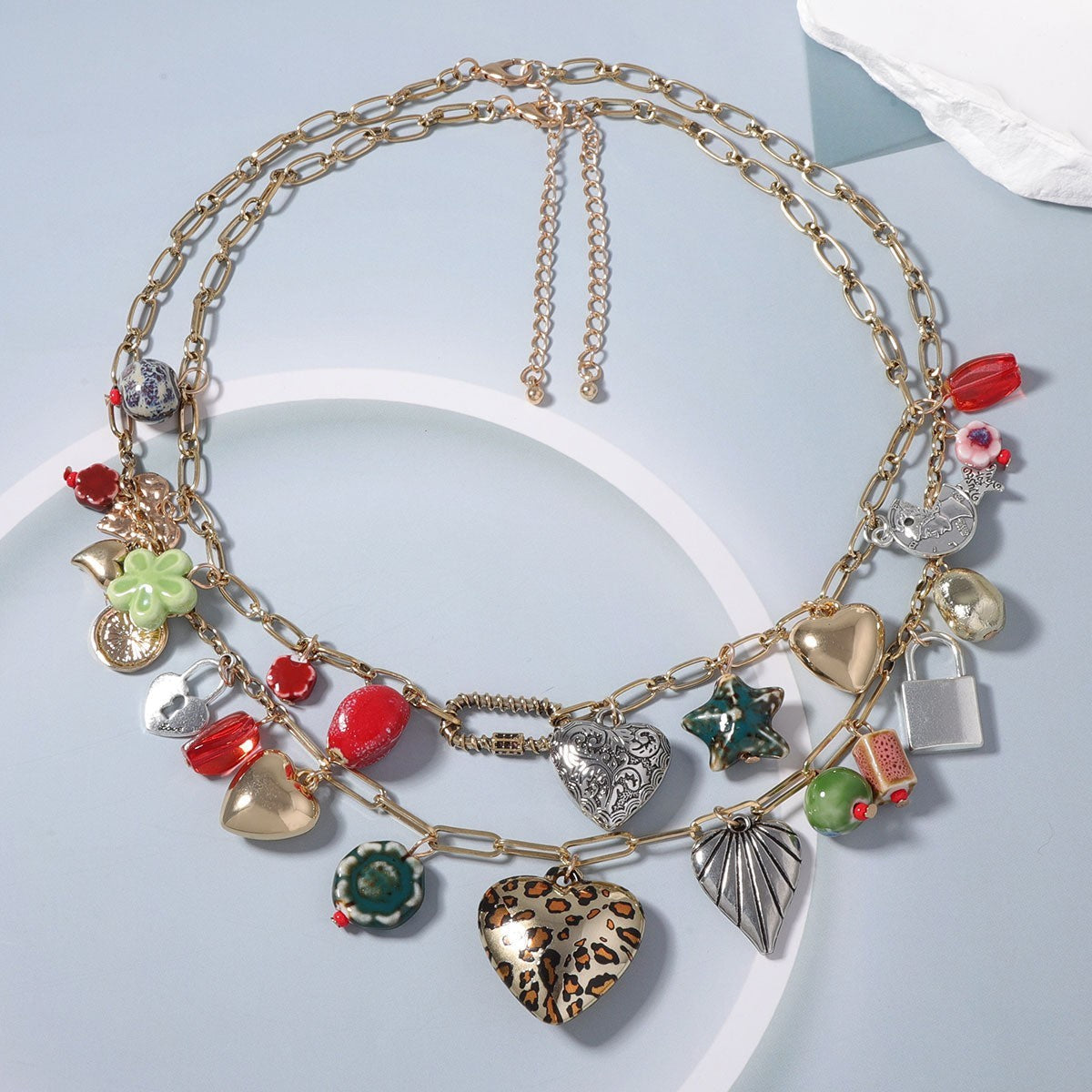 Statement Leopard Heart Multi-Layer Necklace
