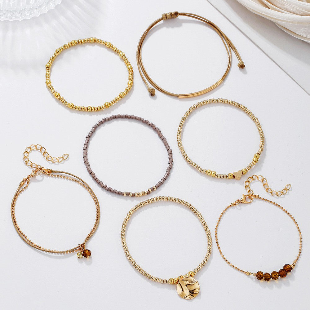 Boho Layered Amber & Disc Bracelet Set