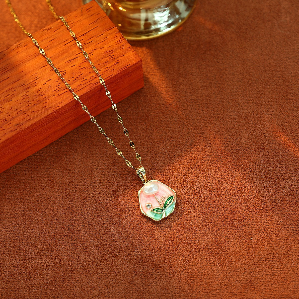 Vintage Inspired Enamel Floral Pearl Necklace