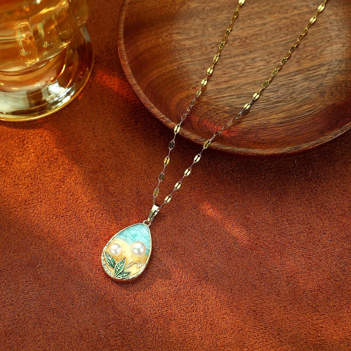 Vintage Inspired Enamel Floral Pearl Necklace