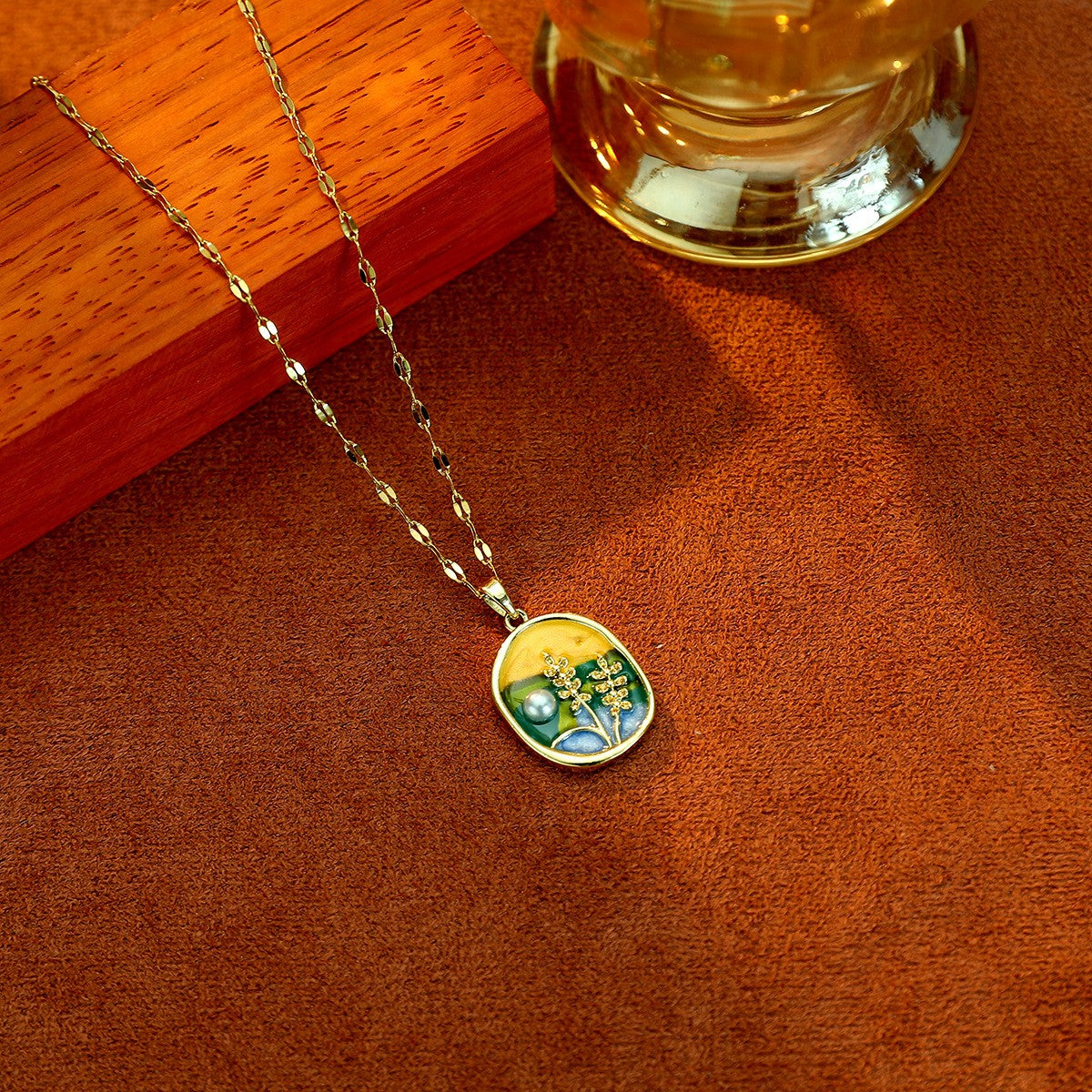 Vintage Inspired Enamel Floral Pearl Necklace