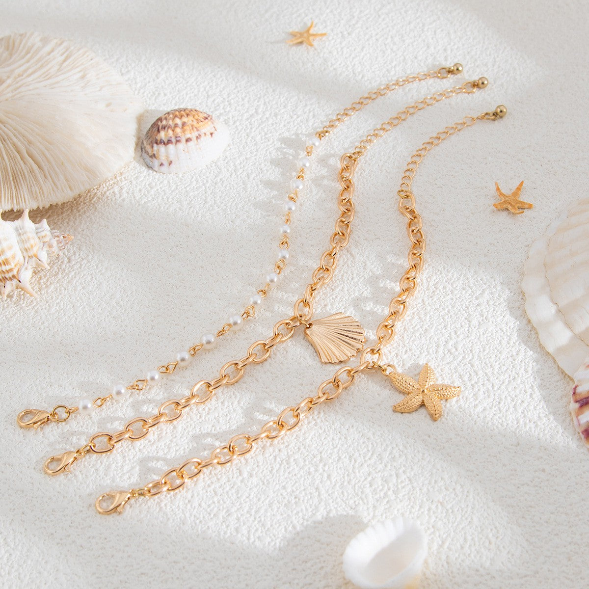 Boho Layered Faux Pearl Starfish Necklace