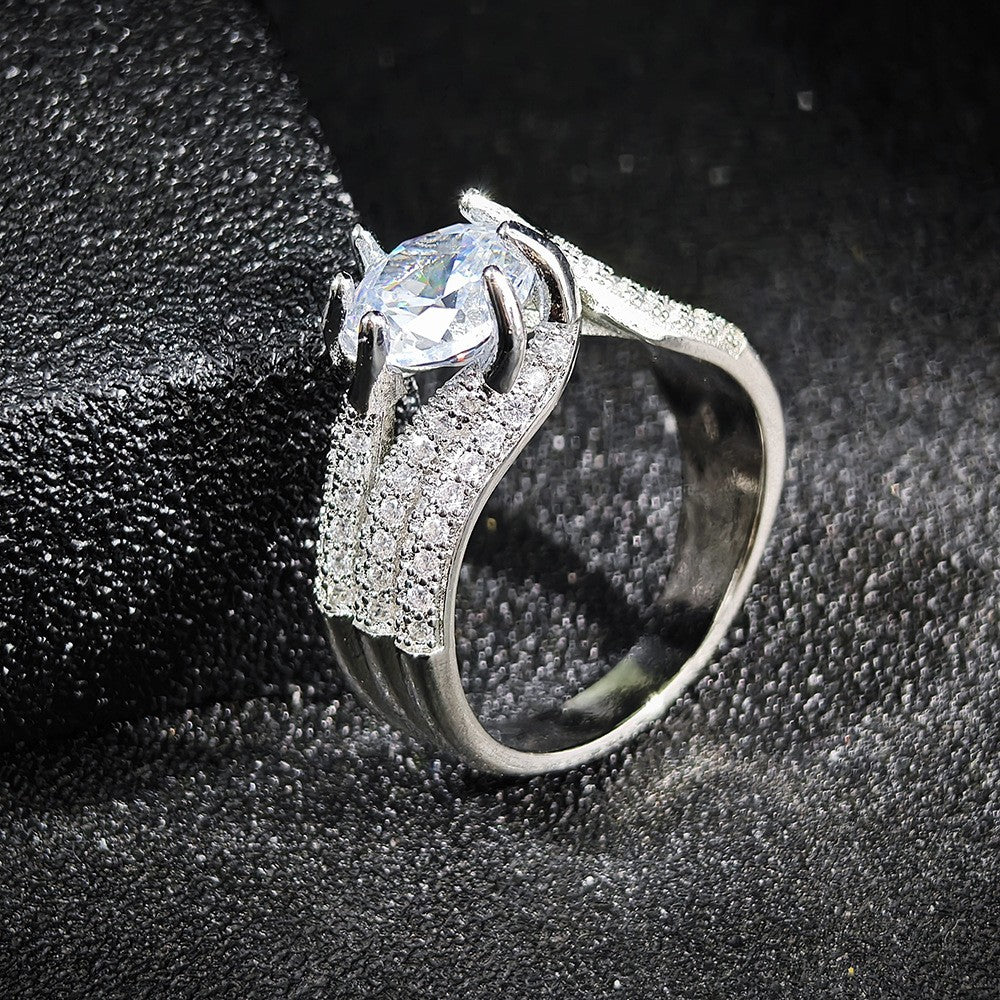 Classy Pave Hand Solitaire Ring
