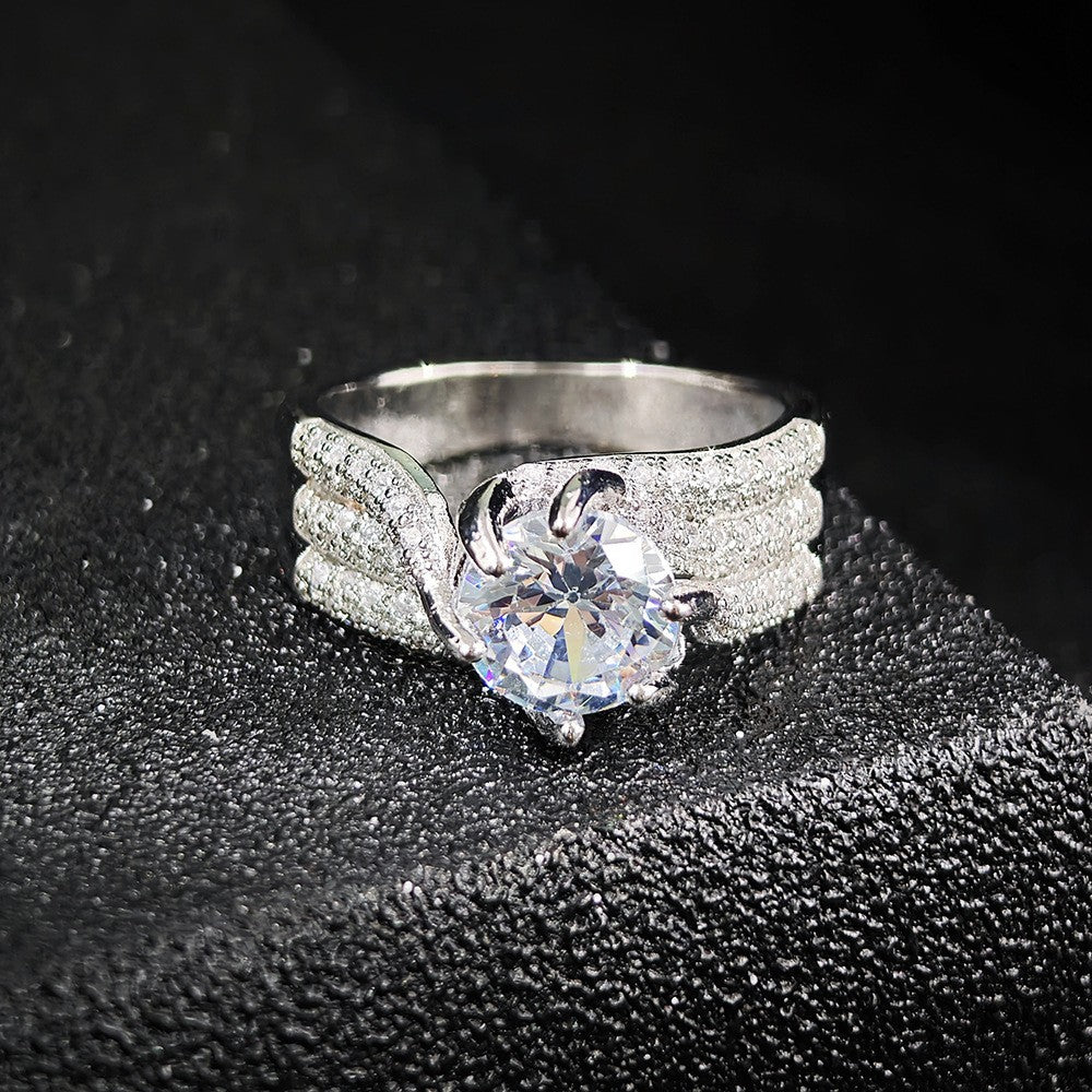 Classy Pave Hand Solitaire Ring