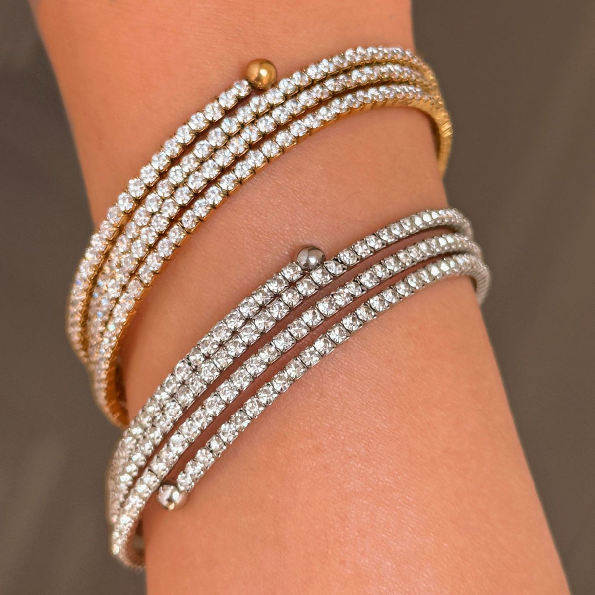 Classy Multi-Row Rhinestone Coil Bracelet