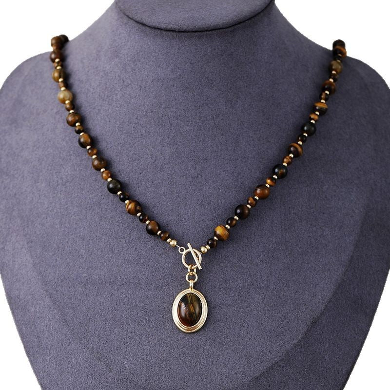 Boho Tiger Eye Oval Pendant Necklace